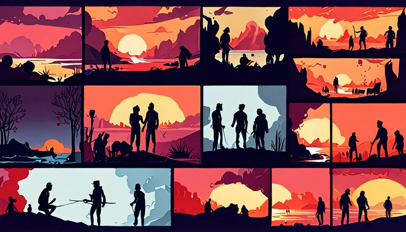Four-panel storyboard illustrating a micro-drama script's setup, conflict, twist and cliffhanger.