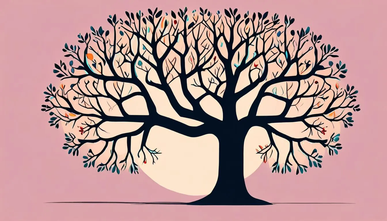 Illustration of a tree trunk branching into five paths, each ending in a vertical video icon