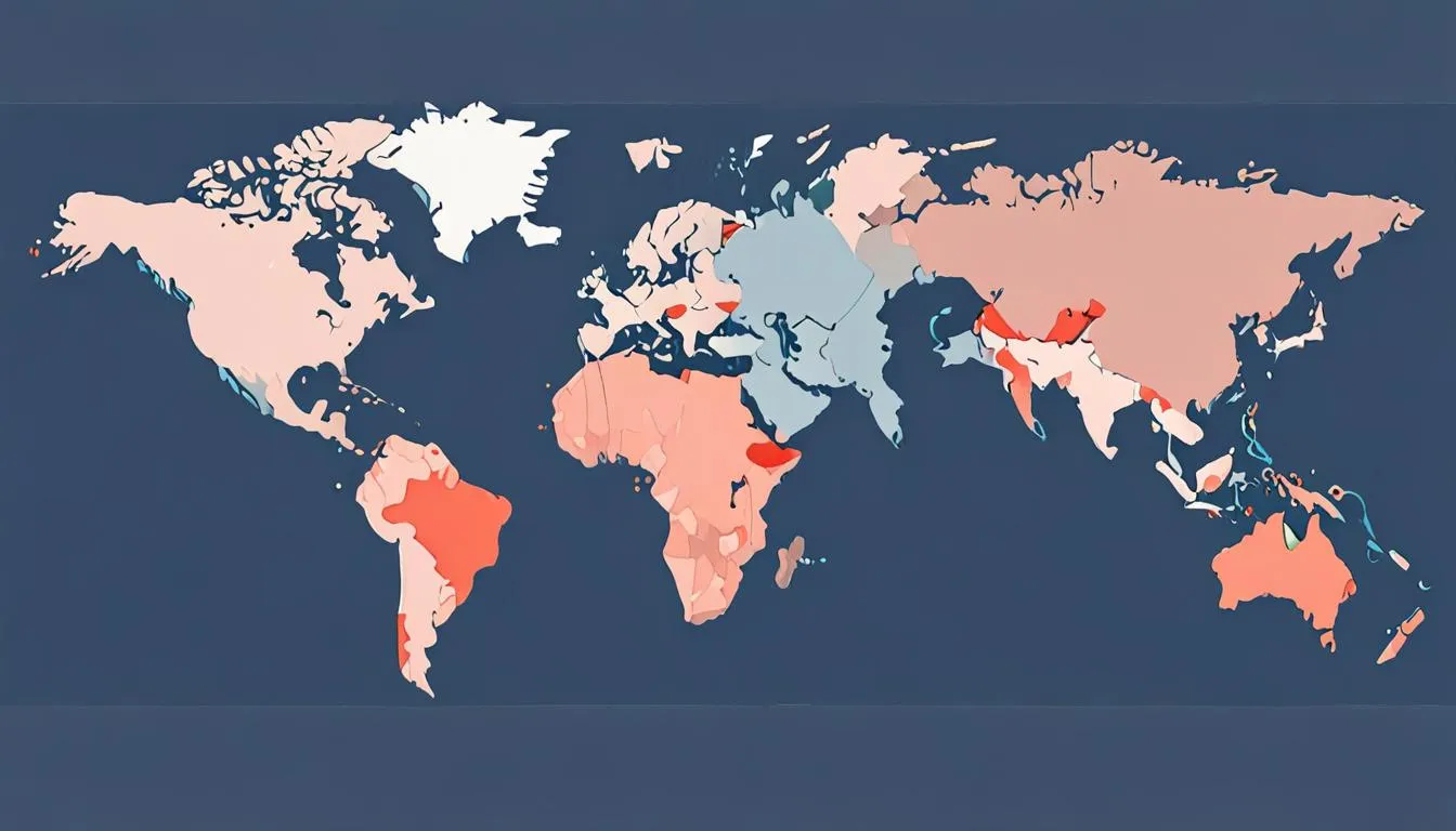 Diagram-style illustration of one video upload with different age gate settings across three world regions